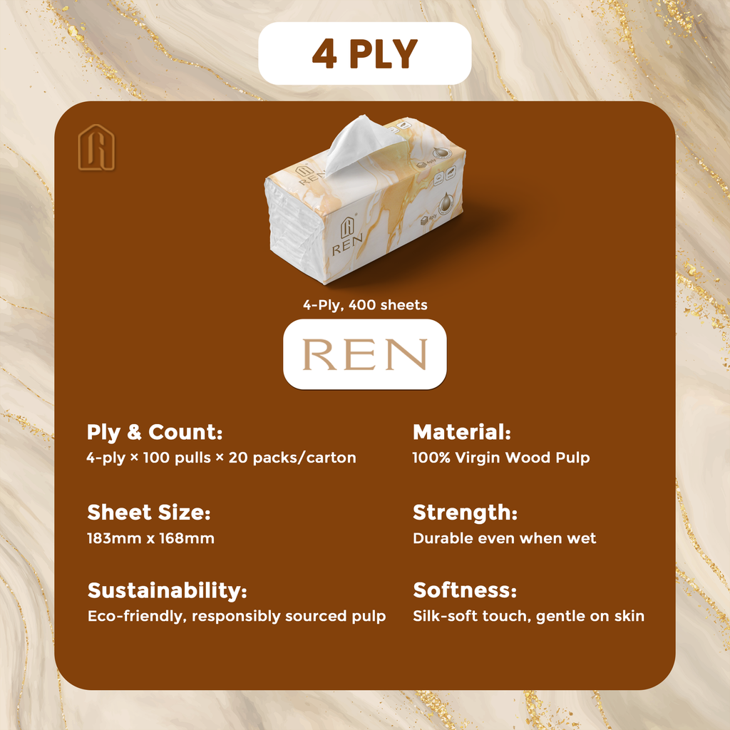 REN & Co Singapore 4-Ply Facial Tissues – Premium Soft Tissue Box for Everyday Use