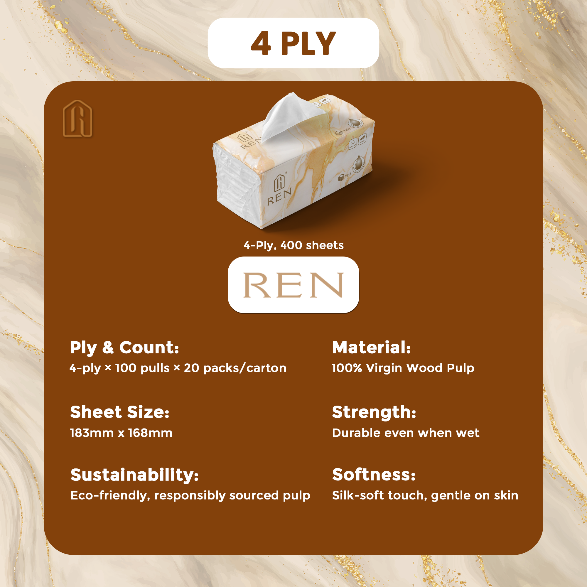 REN & Co Singapore 4-Ply Facial Tissues – Premium Soft Tissue Box for Everyday Use